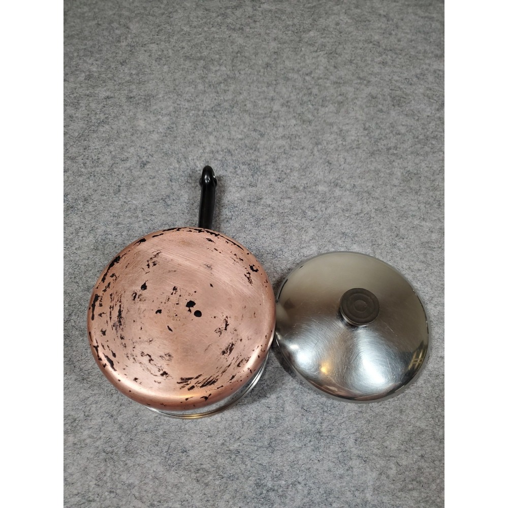 Vintage Revere Ware 1801 3 Qt Copper Bottom Saucepan Pot w/Lid USA